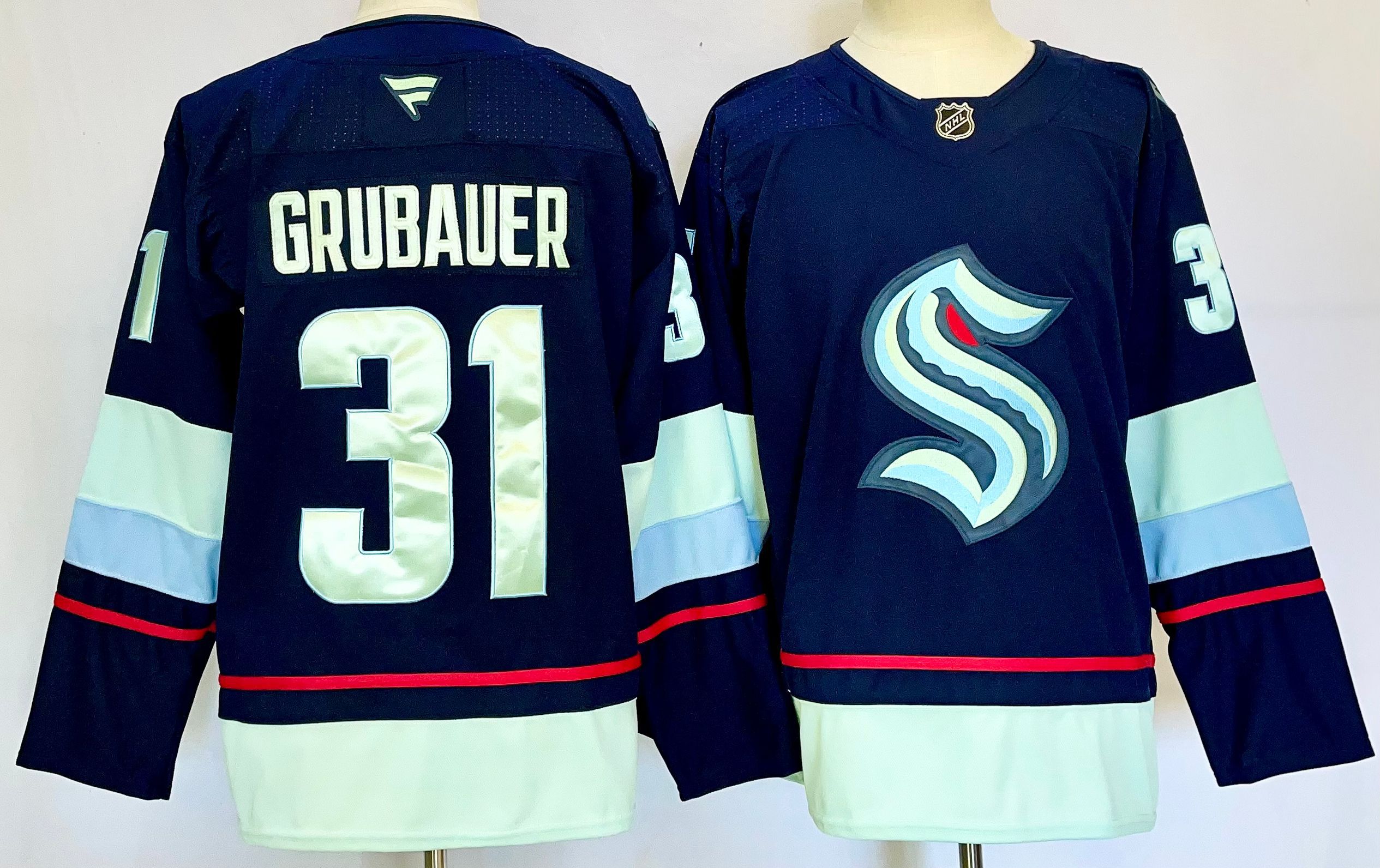 Men Seattle Kraken #31 Grubauer Drak Blue 2025 Home Premier Player NHL Jersey